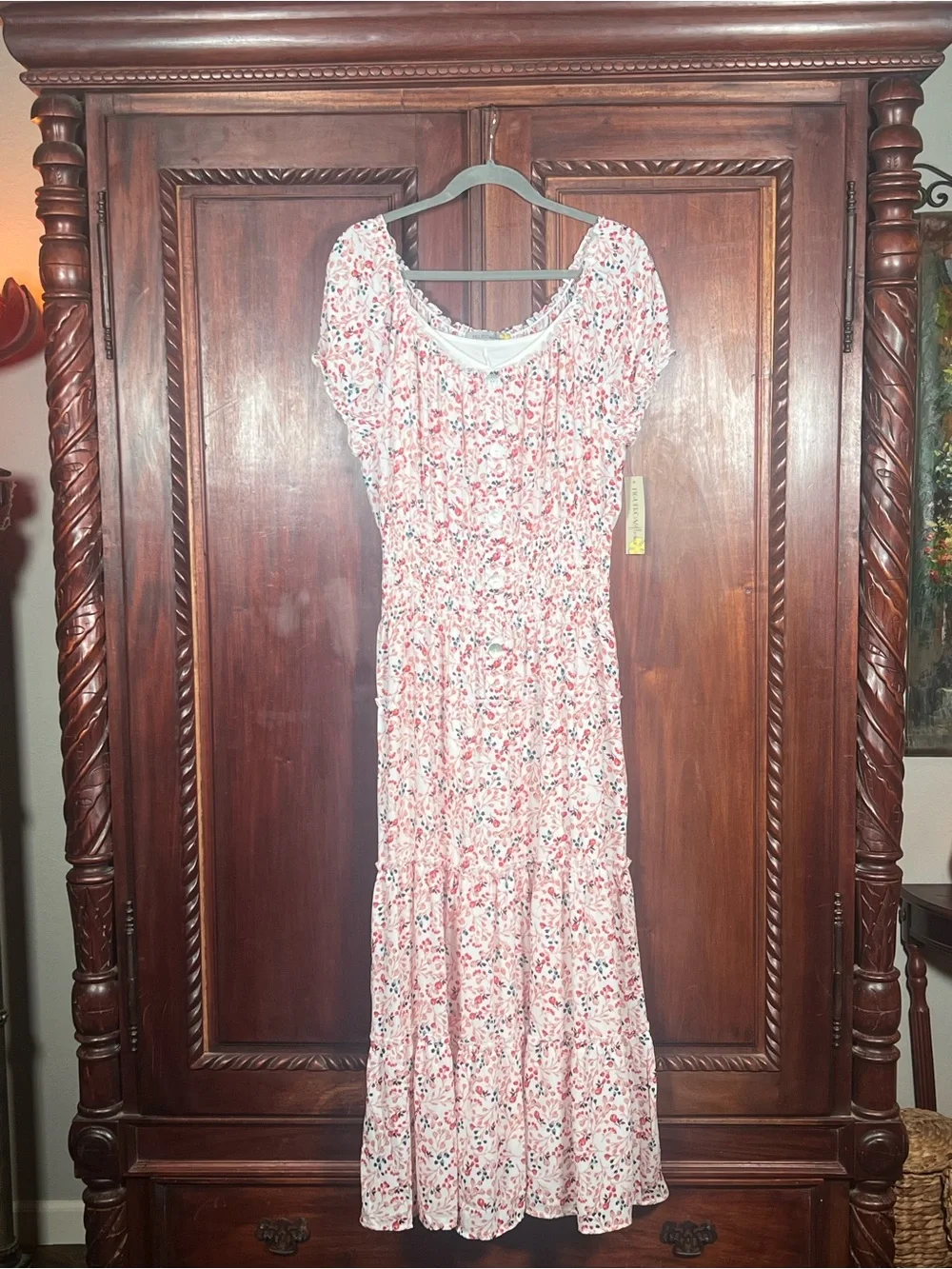 NWT Figueroa & Flower Boho Peasant Flowy Figure Flattering Smocked Tiered Maxi L